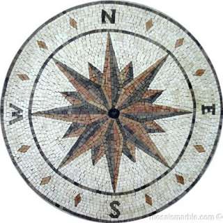 31.2 White Nautical Compass Mosaic Medallion Marble Ti  