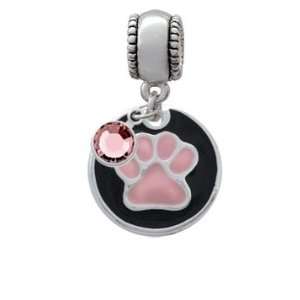  Pink Paw on Black Disc European Charm Bead Hanger with 
