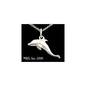 Three Dimensional Dolphin Necklace, Sterling Silver, 24 long rhodium 