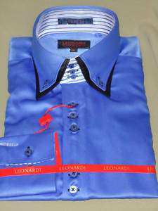 Mens Fancy Blue/Black Double High Collar Dress Shirt  
