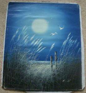 Vintage Art Original Oil Painting Beach night 24 X20  