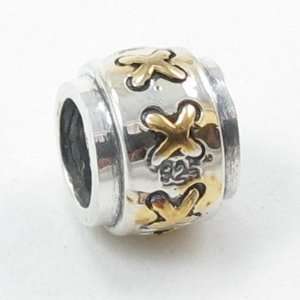  Shipping) Silver Ring with Gold Crosses Solid Silver European Bead 