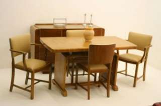 Art Deco 1930s Walnut Table & 4 Chairs & Sideboard  
