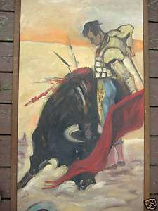bull fighter old painting signed enzer paolino spanish  