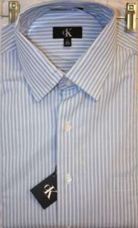 Calvin Kleins Mens Dress Shirt Navy w/Lt. Blue Stipes NWT MSRP $49 