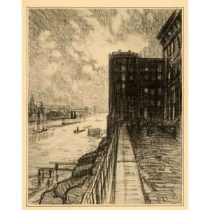  1909 Joseph Pennell East River Brooklyn New York Print 
