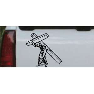 Black 10in X 10.5in    Jesus With The Cross Christian Car Window Wall 