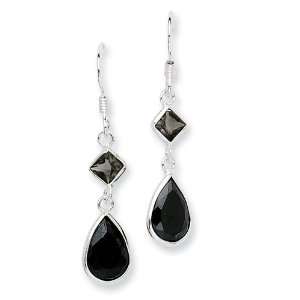  Sterling Silver Black CZ Dangle Earrings Jewelry