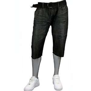   Premium Denim Belted Cut Off Shorts Black. Size 40