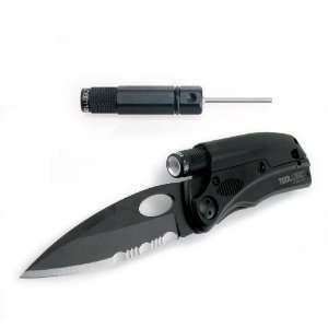   Folding Knife With Flashlight Plus Glock Tool And Signal Whistle