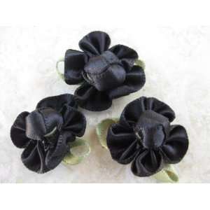  40 x BLACK Satin Ribbon Flower Applique Trim Quilt AT50 