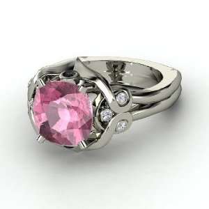 Carmen Ring, Cushion Pink Tourmaline Palladium Ring with Black Diamond 