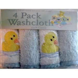  Owen 4 Pack Washcloths Baby Ducks Blue/white Baby