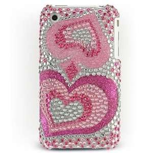 Crystal Hard Pink Cover With Rhinestone Bling Bling Heart Design Case 