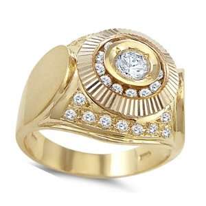 Mens CZ Ring 14k Yellow Gold Large Pinky Band Cubic Zirconia (1.25ct 