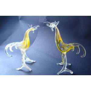  Blown Glass Rooster Pair Figurines 4.25 4.5h Everything 