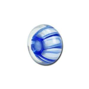   13mm Royal Blue with White Stripes Glass Beads   Large Hole Jewelry