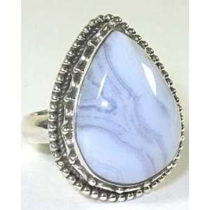  Blue Lace Agate Silver Ring   Size 8