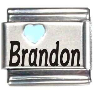  Brandon Light Blue Heart Laser Name Italian Charm Link 