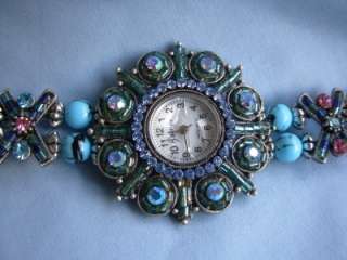 Betty K Designs Blue Crystal Watch, Beads Rhinetones Toggle Closure 