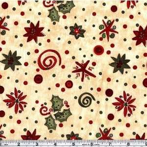   Hoopla Holly Holiday Ecru Fabric By The Yard Arts, Crafts & Sewing