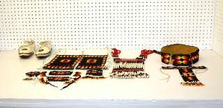   MATCHING 11 PIECE HAND CRAFTED BEADED NATIVE AMERICAN INDIAN DANCE SET