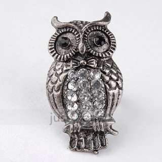   Antique Style silvery brass big eye owl lucky finger Ring adjustable
