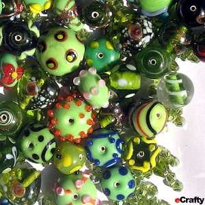 Jewelry Makers Lampwork Crystal Bead Mix GREEN Flowers 