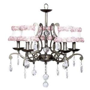 Five Arm Crystal Glass Center Chandelier in Pewter with White Ring of 