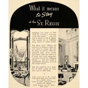  1937 Ad St Regis Hotel Fifth Ave New York   Original Print 