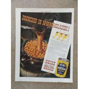 Heinz oven baked beans,Vintage 40s full page print ad (bowl of beans 