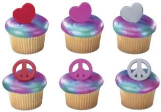 PEACE Sign HEARTS Love 12 Birthday Cake Cupcake RINGS  