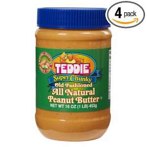 Teddie All Natural Peanut Butter, Super Chunky, 16 Ounce Jar (Pack of 