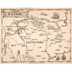  Devonshire Somerset Cornwall England Blackmore Barnstaple Map 