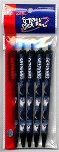 San Diego Chargers Pack Of 5 Black Ink NFL Click Pens  