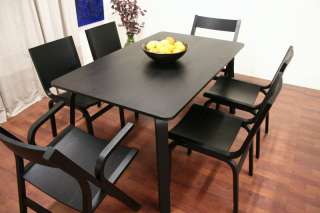 Designer Mid Modern Black Wood Dining Room Table and Chairs Set
