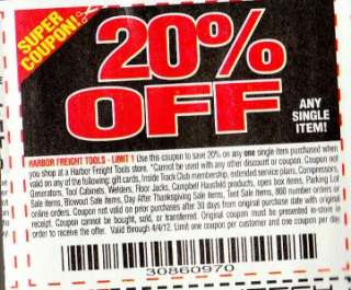 COUPONS (3) 20% OFF ANY SINGLE ITEM @ HARBOR FREIGHT TOOLS *EXP 4/4 