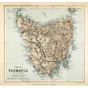  1879 Lithograph Map Tasmania Wellington Lincoln Cumberland 