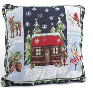  Winter Cabin Christmas Tapestry Pillow 