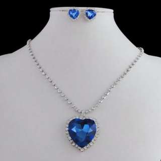   Titanic Heart of Ocean Necklace Earring Set Blue Swarovski Crystal