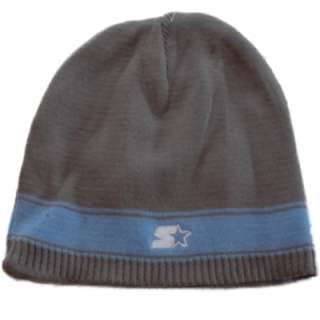 Mens Gray & Blue Striped Beanie Starter Stocking Cap Hat  