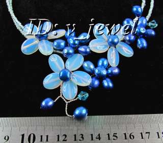Moon stone blue baroque pearl flower necklace VJ  