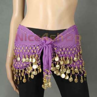 New Belly Dance Hip Coin Belt Chiffon Skirt 12 Colors  