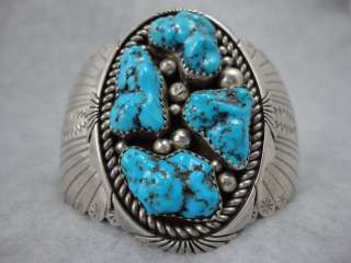 KINGMAN turquoise Vintage Navajo cluster bracelet old pawn Native 