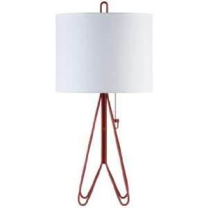   Up Flight Brick Red White Linen Shade Table Lamp