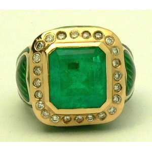 Colombian Emerald Diamond & Enamel Ring 5.12cts