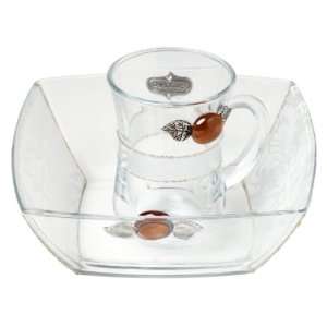  Glass Mayim Achronim Set with Floral Pattern and Hebrew 