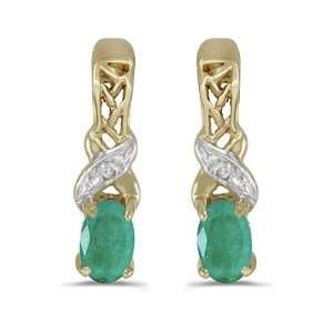  14k Yellow Gold Oval Emerald And Diamond Earrings Vishal 