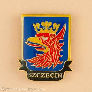 Gold colored finish butterfly clutch lapel pin of the SZCZECIN city 