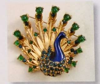 Boucher Figural Peacock Bird Brooch & Earring Set Book Piece~  
